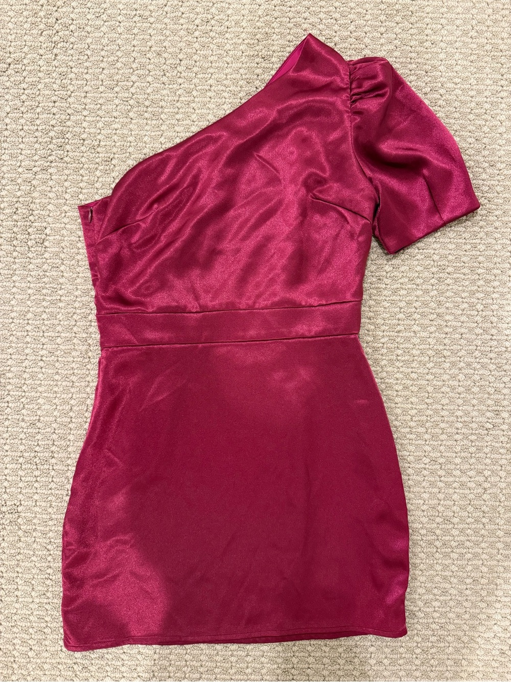 One-Shoulder Satin Mini Dress in Magenta